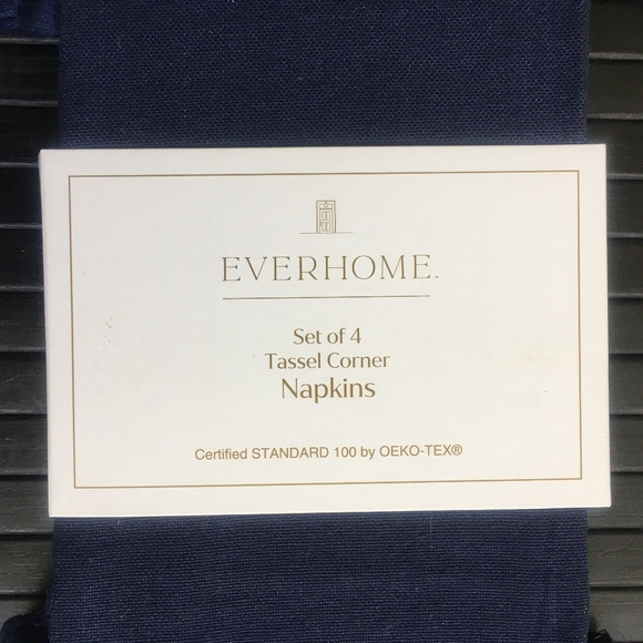 brand new Set of 8 Everhome Solid Color Navy Blue Fabric Napkins with Tassels - Picture 7 of 10
